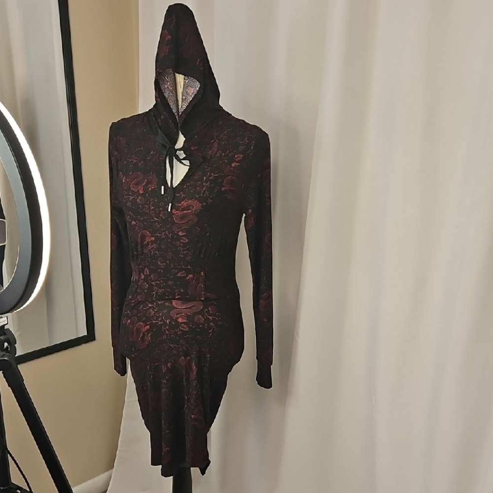 Derek Heart Black and Red Long Sleeve Hooded Dress